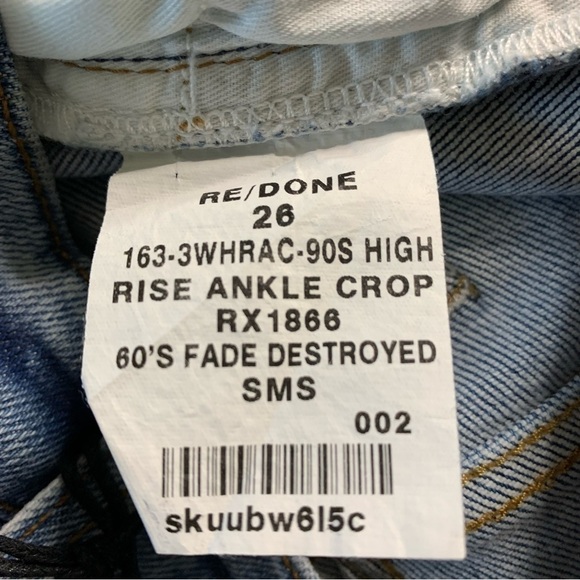RE/DONE Originals Revolve 90s High Rise Ankle Crop 60s Fade Button Fly Size 26 - Picture 8 of 13